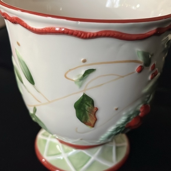 2 Mugs Winter Holiday by FITZ & FLOYD Ceramic 16oz. Cups Holly Berry gifts - Picture 5 of 10